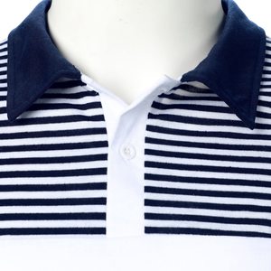Polo à manches courtes en tricot rayé blanc et bleu pour homme, style décontracté, respirant, coupe classique, faible MOQ, polos pour homme - Product Image 5