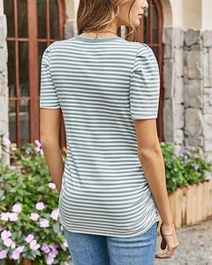 Camiseta de Maternidad a Rayas Personalizada, Tejida y Transpirable, Cuello Redondo, Manga Corta, para Verano, de Algodón, para Mujeres Embarazadas y Lactantes - Product Image 5