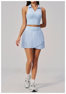 Conjunto de falda de tenis plisada ligera y elástica en cuatro direcciones, transpirable, que absorbe el sudor, uniforme deportivo para yoga y entrenamiento de tenis. - Product Image 5