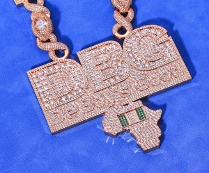 Collar de lujo para hombre, estilo hip hop, con colgante de diamante moissanita, letra DBG, diseño de mapa de África, en oro rosa, estilo llamativo. - Product Image 2