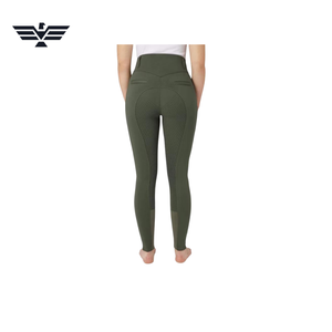 <b>Women</b> High Waist Full Length Riding Pants Olive Green Spandex Nylon Four-Way Stretch Button <b>Fly</b> Solid Color - Product Image 2