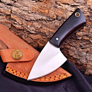 Cuchillo EDC de hoja fija personalizado, mango de cuerno negro, funda de cuero, OEM personalizable, hoja completa de acero 12c27, industrial - Product Image 3