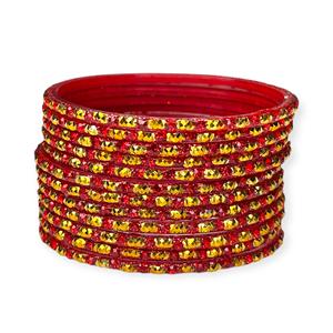 Oferta Especial: Nuevo Juego de Brazaletes de Cristal Rojo Brillante con Baño de Oro y Cristales, Modernos para Bodas y Eventos Festivos - Product Image 2