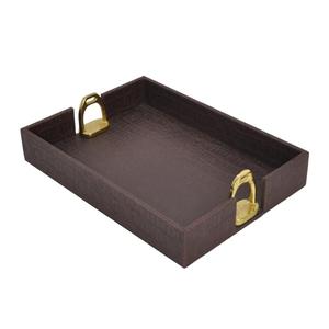 Luxury Breakfast <b>Serving</b> <b>Tray</b> With <b>Gold</b> Horse Bit Handles Decorative <b>Trays</b> Eco Friendly Food Grade Leather <b>Tray</b> For Restaurants - Product Image 2