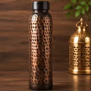 Vintage Hammered <b>Copper</b> Water Bottle with <b>Screw</b> Cap Handmade Large Capacity Travel Outdoor Use Wholesale Supplier India - Product Image 5