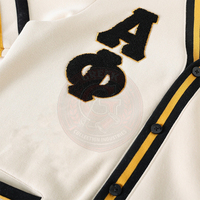 Cardigan tricoté à col en V pour homme, motif Alpha Phi A, broderie lettres grecques AΦA, rayures contrastées, pull de style classique