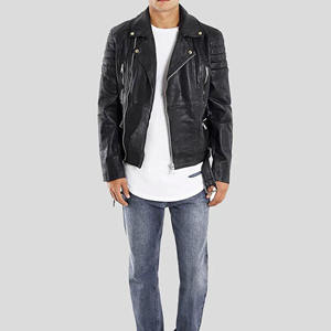 Chaqueta de Motociclista Personalizada para Hombre, de Cuero Genuino Negro, con Hombros Acolchados, Corte Ajustado, Piel de Oveja Suave, Ropa de Calle - Product Image 2