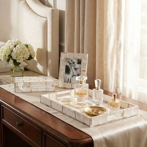 Rectangle Modern Mother Pearl Inlay Vanity Tray Brick Pattern Shell Mosaic Amenities Holder Bathroom <b>Dressing</b> <b>Table</b> Tabletop - Product Image 4
