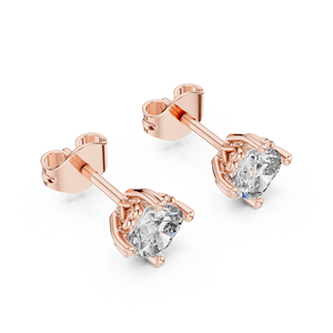 Pendientes de Oro Rosa de 14K con Corte Cojín, Certificados IGI, Cultivados en Laboratorio, Solitario Clásico de 5.00mm |   Artículos de Lujo con Sello del Reino Unido - Product Image 2