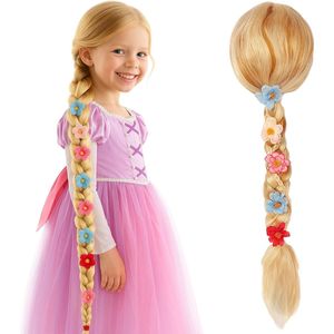 Peluca de Princesa Rapunzel para Niñas, Decoraciones de Flores Teñidas, Trenzas Rubias para Disfraz de Halloween para Jóvenes Princesas - Product Image 1