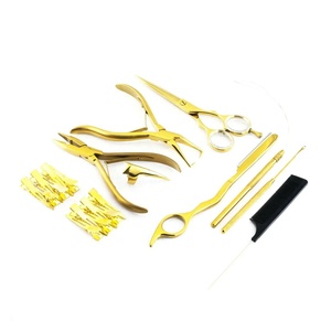 Nouveauté - Kit d'outils professionnels de haute qualité en acier inoxydable plaqué or 24 carats pour extensions de cheveux - Pinces, ciseaux à boucle, clips - Product Image 2