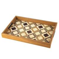 Plateau de service rectangulaire avec motif végétal, finition laminée, poignée, design décoratif