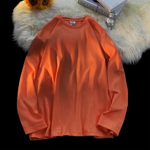 T-shirt à manches longues en coton pour femmes, hauts décontractés amples à col rond, t-shirts pull-over de couleur unie - Product Image 4