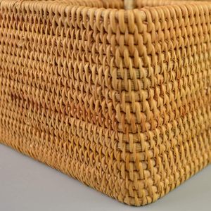 Metal Frame Woven Rattan Asian Zen Round Adjustable Tabletop LED Display Screen <b>Makeup</b> and Small Item Storage <b>Box</b> - Product Image 3