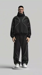 Ensemble de jogging unisexe décontracté et sportif 2-en-1 à capuche imprimé en polyester/coton, coupe ample à manches longues avec poches latérales pour l'automne - Product Image 5