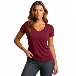 T-shirt tendance pour femme, col en V, coupe décontractée, coton doux, élégant, décontracté, à porter tous les jours - Product Image 2