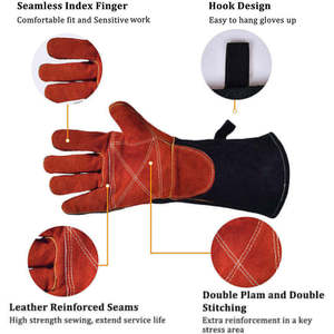 Gants de sécurité en cuir de haute qualité, résistants à la chaleur et au feu, gants de soudage multi-usages en cuir de vachette pleine fleur, caractéristiques optimales - Product Image 4