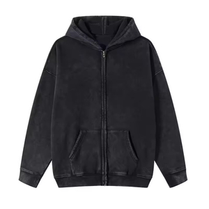 Sudadera con capucha OEM Streetwear de peso pesado al por mayor, con cremallera completa, lavado ácido, sudaderas con capucha lisas, fabricante de sudaderas con capucha vintage con logotipo bordado personalizado - Product Image 6