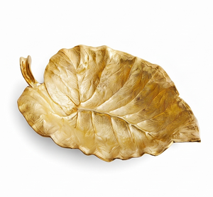 Bol en métal en forme de feuille dorée, sculpté à la main, plat de service décoratif glamour pour la cuisine, accent élégant pour la table - Product Image 3