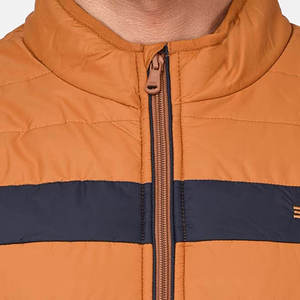 Men's Orange Bubble Vest Stand Collar Sleeveless <b>Waistcoat</b> With Navy Stripe Zipper Casual Autumn - Product Image 6
