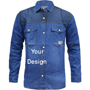 Mode Hoge Kwaliteit Heren 100% Katoenen Merk Kraag Slim Fit Denim Jurk Shirt Formele Casual Jeans Shirt Direct Fabriek Van Bd