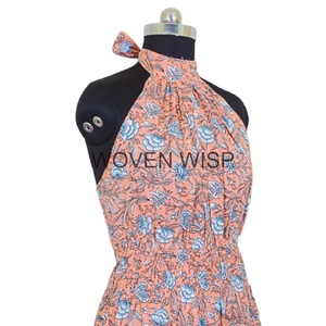 ผู้ผลิตเสื้อผ้าที่กําหนดเองฤดูร้อนแขนกุดหรูหราสบายๆผ้าฝ้ายผู้หญิงMidiชุดผ้าฝ้ายดอกไม้ชุดผู้หญิงCloothigชุด - Product Image 5
