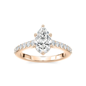 Anillo de compromiso Manhattan con diamante de un quilate con corte en forma de pera y piedras laterales, en oro rosa, oro blanco, oro amarillo, elegante y atemporal, joyería para mujer. - Product Image 1