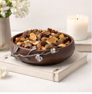 Tazón de servir de madera de mango de lujo hecho a mano con acento decorativo de rama de orquídea niquelada para decoración del hogar y centro de mesa - Product Image 2