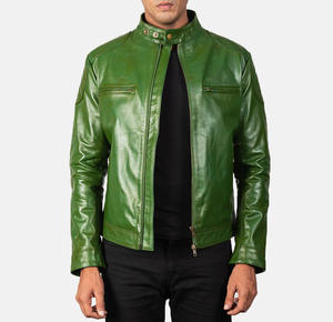 Blouson en cuir unisexe pour l'hiver, style motard, coupe slim, col montant, fermeture éclair sur le devant, logo, en denim décontracté et tendance - Product Image 1