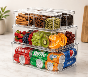 Space Saving <b>Clear</b> Storage <b>Container</b> Set, Stackable Bins for Kitchen Pantry, Fridge, Shelves & Office Use - Product Image 1
