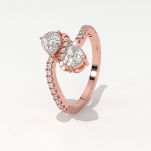 Anillo de Compromiso Aarinya para Mujer, con Dos Diamantes Cultivados en Laboratorio, Corte Pera, Chapado en Oro de 14K, Certificado IGI, Diseño Serpentine Bypass - Product Image 5
