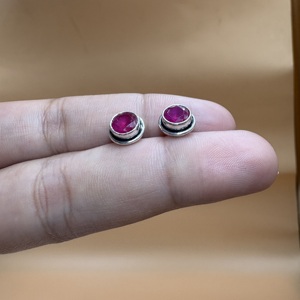 Hot Selling Dyed Ruby <b>Silver</b> <b>Stud</b> Round Handmade 8mm Gemstone 925 Sterling <b>Silver</b> <b>Stud</b> For Her - Product Image 4