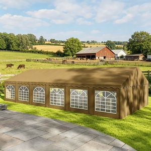 Tenda per Feste da Esterno Resistente 20x40FT con Finestre UPF30+ Doppio Strato in PVC Telaio in Acciaio Zincato Marrone - Product Image 1