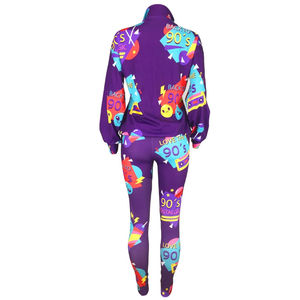 Women <b>90s</b> Nostalgic Sublimation <b>Tracksuit</b> Full Length Hoodie Pants Set Casual Sportswear Digital Print Spandex Polyester - Product Image 2
