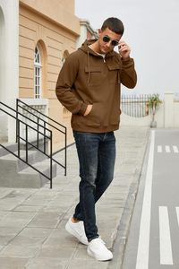 <b>Mens</b> Winter <b>Half</b> <b>Zip</b> Pullover Hoodie with Front Pocket Drawstring Quick Dry & Breathable Fleece Casual Streetwear Sweatshirt - Product Image 5