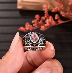 Anillo de Graduación Universitario Personalizado BOJ School Ring 044, Anillo de Colegio Secundario para Ella, con Piedra de Nacimiento, Plata 925, ¡Oferta! - Product Image 1