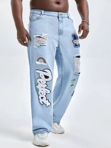 Jeans de Mezclilla Casuales de Corte Recto para Hombre, 100% Algodón, Lavado Medio, con Diseño Gráfico y Rasgado, Personalizables con Logotipo OEM - Product Image 3