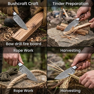 Couteau de chasse à lame fixe en acier Damas fait main, manche en bois de rose, étui en cuir, couteau utilitaire pour bushcraft, camping, EDC, Skinner - Product Image 5