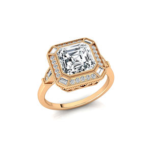 Bague solitaire de mariage en or jaune 14K 18K avec diamant de laboratoire taille princesse de 3 carats et 28 diamants d'appoint, bijoux fins faits à la main - Product Image 2