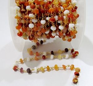 Natural Fire Opal <b>Rosary</b> Chain 4 to 5mm Rondelle faceted Beads, Genuine Fire opal Beaded Chain sold per foot - Product Image 3
