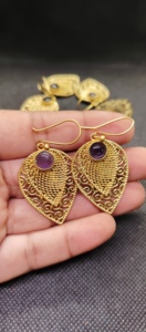 Pendientes de Aro Largos Ovalados de Lujo al por Mayor para Mujer con Piedra de Amatista Natural, Bañados en Oro, para Uso Diario - Product Image 2