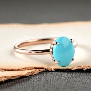 Natural <b>Turquoise</b> Oval Engagement <b>Ring</b> 925 Sterling Silver 14K Gold Plated December Birthstone Boho Promise Wedding <b>Ring</b> - Product Image 2