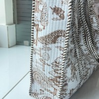 Tas Selempang Duffle Berbahan Katun Bermotif Bunga dengan Lapisan Kanvas Ramah Lingkungan, Tas Belanja Modis untuk Perjalanan Semalam