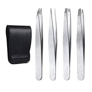 Ensemble de pinces à cils chirurgicales de précision Morje en acier inoxydable avec étui en cuir noir, 4 pièces, pointe lisse MS-ET-0007 - Product Image 1