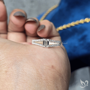 Minimal Emerald 0.5CT Lab Diamond <b>Ring</b> Slim <b>Split</b> Pave Band 10K White Gold IGI Certified Proposal <b>Ring</b> - Product Image 4