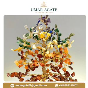 Arbre en pierre d'agate naturelle 7 chakras, fait main, qualité supérieure, 200 copeaux, décoration Feng Shui pour la maison, cadeau - Product Image 3