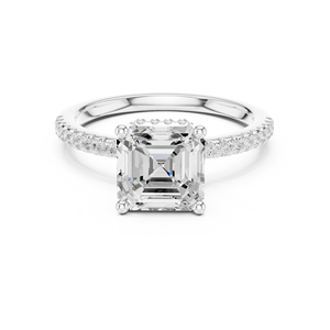 GRA Certified Asscher Cut Lab Grown Created Diamond <b>Ring</b> Stunning Engagement Paved Band <b>Ring</b> <b>Crafted</b> From Solid 14k White Gold - Product Image 3