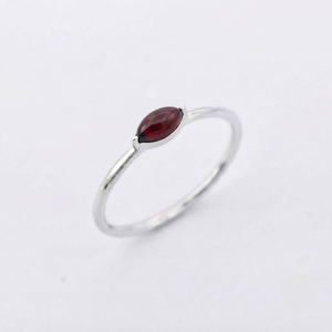 Rhaya Jewels Women's Vintage Trendy Classic Rhodium Plated 925 Sterling <b>Silver</b> Marquise Cut Cabochon <b>Garnet</b> Gemstone Prong <b>Ring</b> - Product Image 3