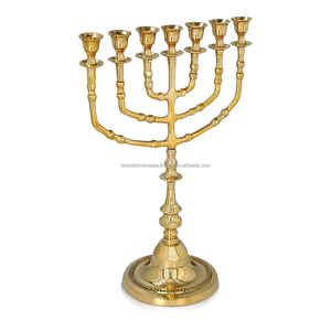 Portavelas de latón antiguo y aluminio 9 Menorah Wonder Overseas decorativo religioso hogar Decoración de Navidad - Product Image 1