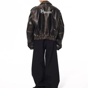 Custom Washed Leather <b>Winter</b> Men's <b>Quilted</b> Jacket Stand Collar High Quality Fashion Windbreak - Product Image 4